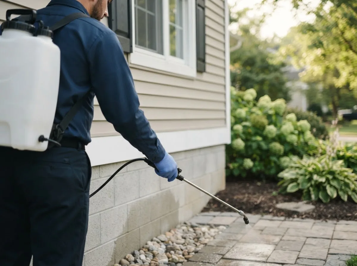 Pest control technician inspecting a home in Mount Gretna, PA